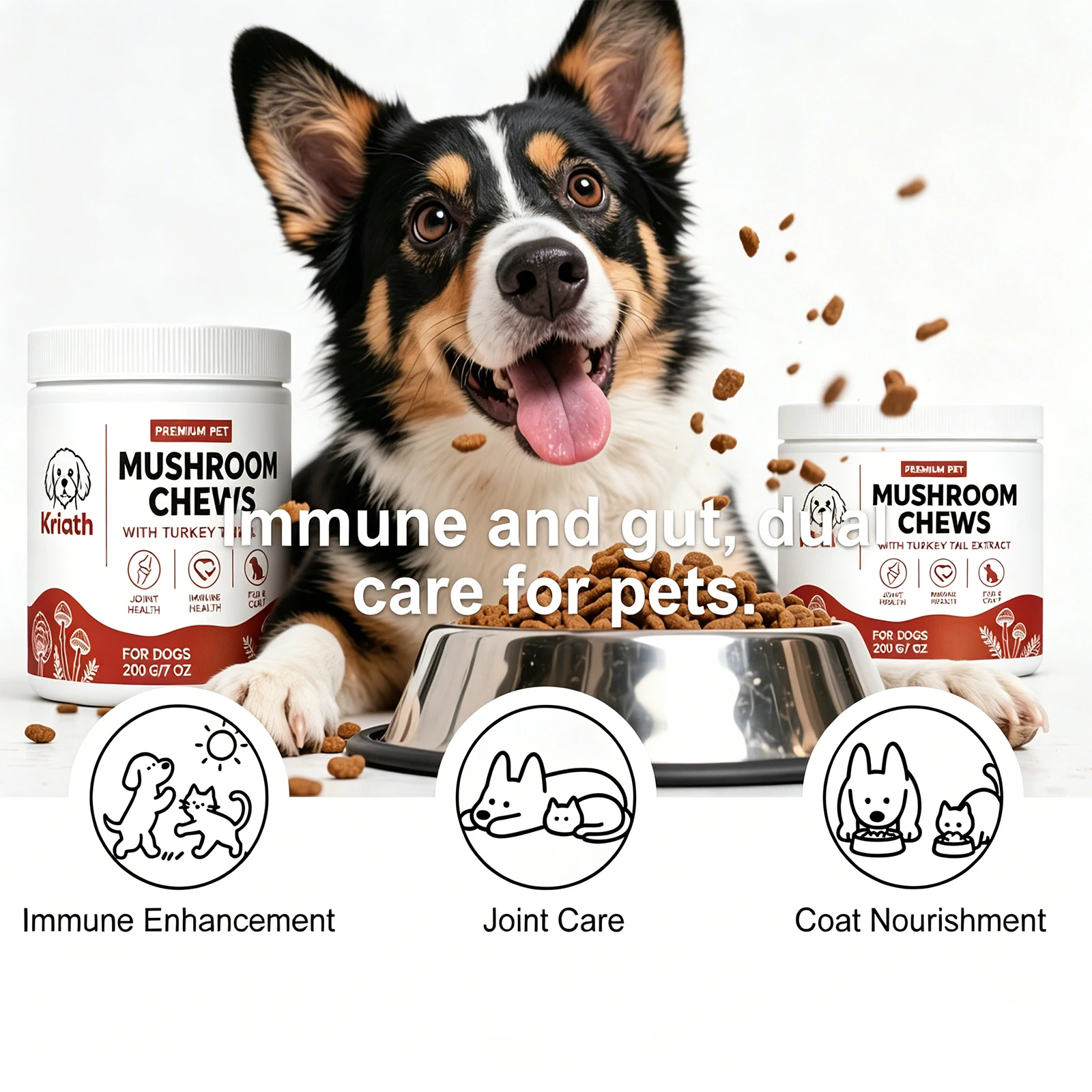 

Kriath Beef Flavor Dog Nutrition Chews Improve Pet Vitality Balance Intestinal Flora Skin Coat Wellness Boost Body Defense 200g