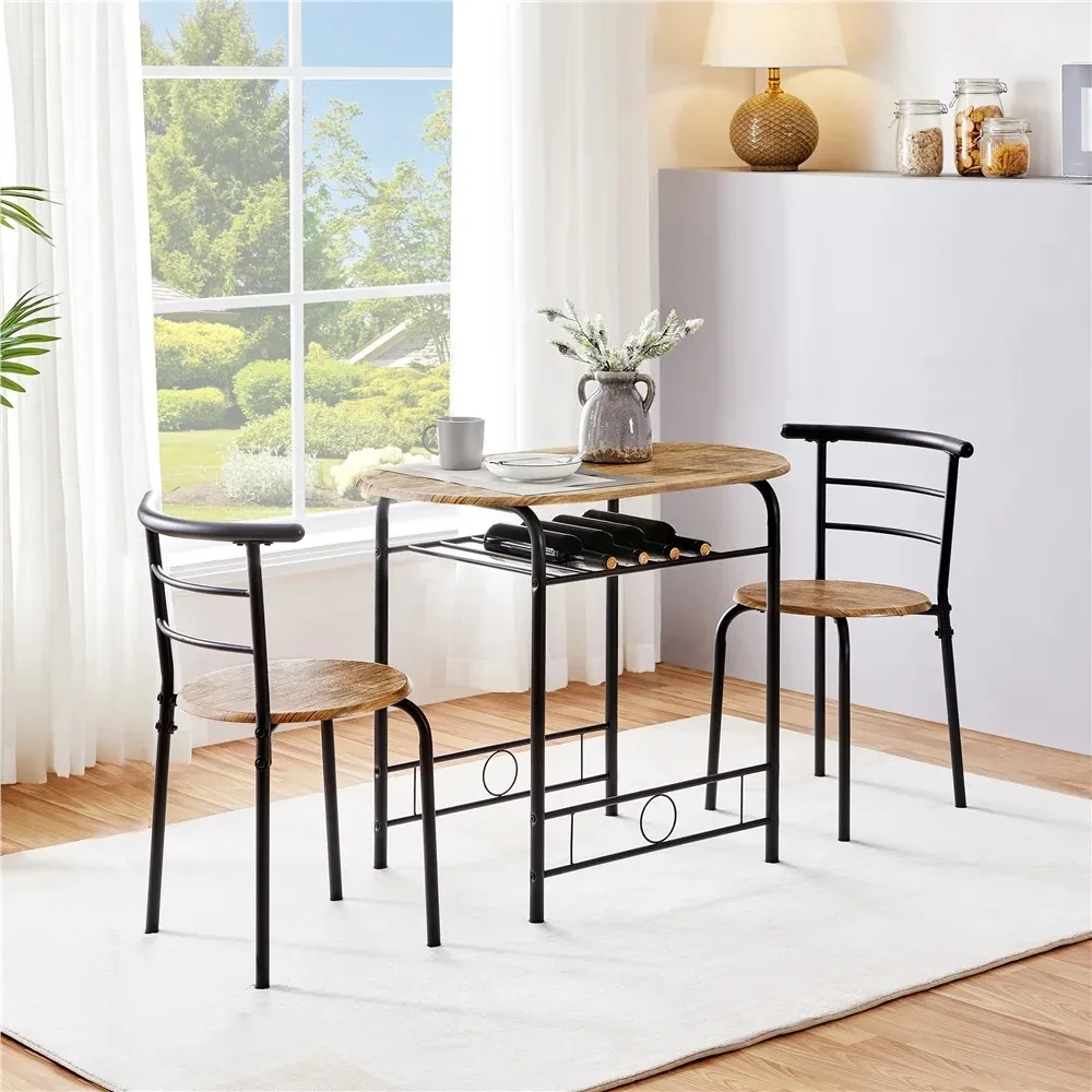 

Dining Room Sets, 3 Piece Modern Round Dining Table Set with Steel Legs for Kitchens, Brown,dining Room Set