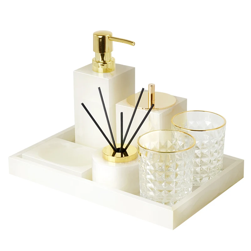 White Onyx Natural Marble Bathroom Set Luxury Soap Dish Soap Dispenser Tissue Box Toothbrush Holder Bathroom Accessories