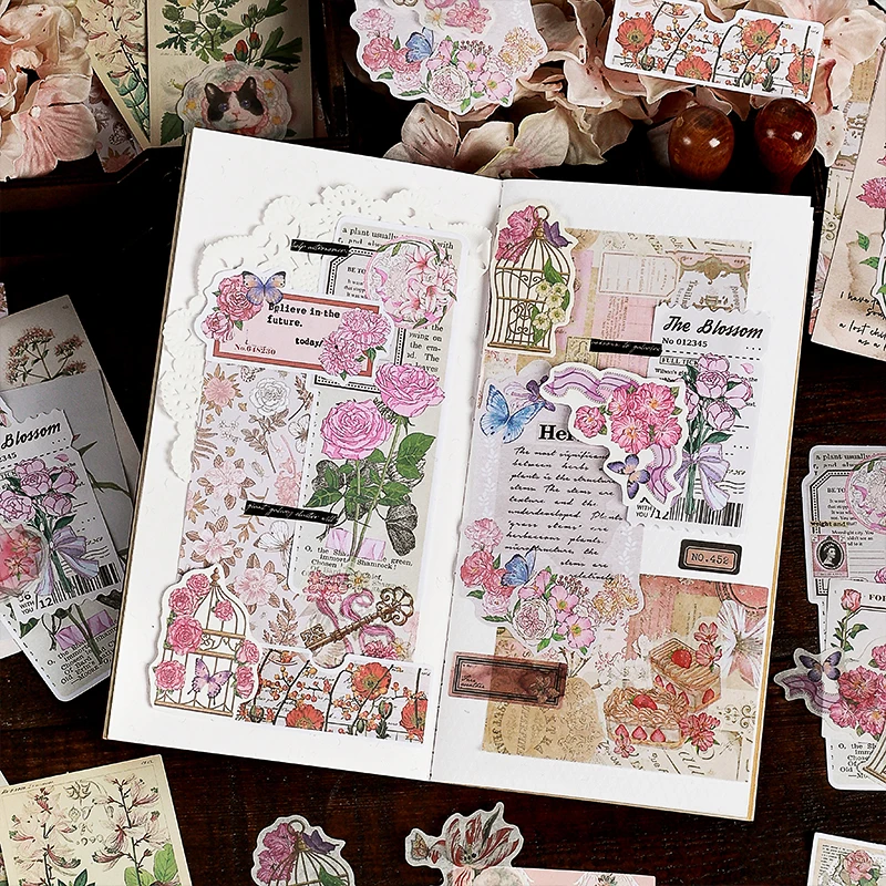 80Pcs Flower Stickers Material Bottom Memo Pad Decoration Notebooks Packing Collage Pads Notebooks Writing Paper 170*108MM
