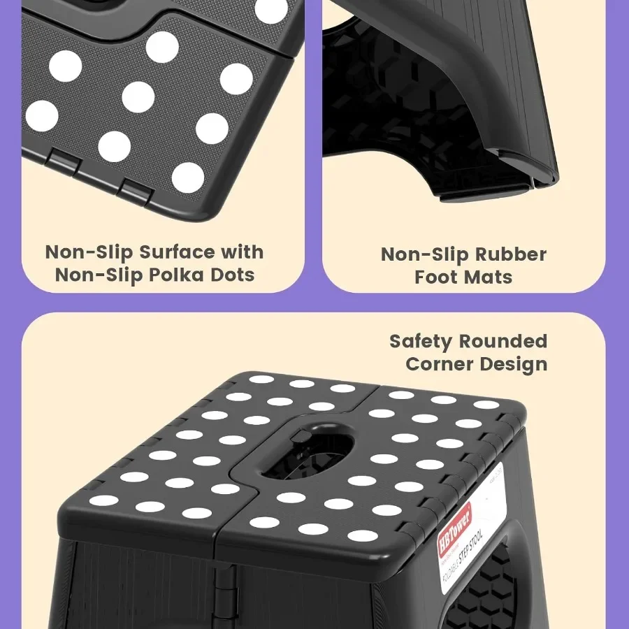 Foldable 9" Step Stool Non-Slip, 600LB Capacity Ladder Stool for Kids Adults, Kitchen Bathroom Outdoor Use