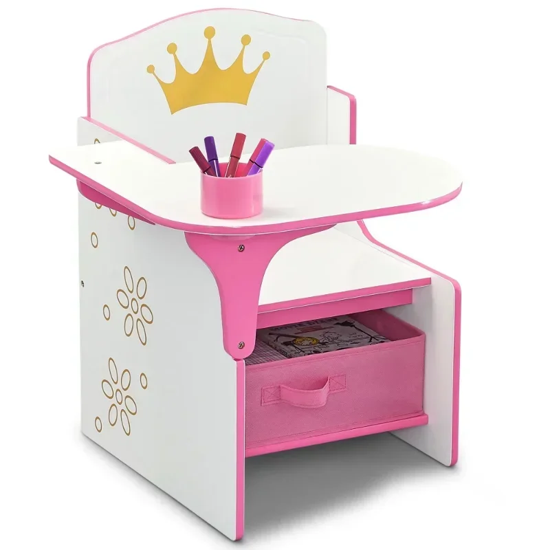Delta Children Princess Crown 작업 의자 책상(보관함 포함), Greenguard Gold 인증 학교 책상 및 의자