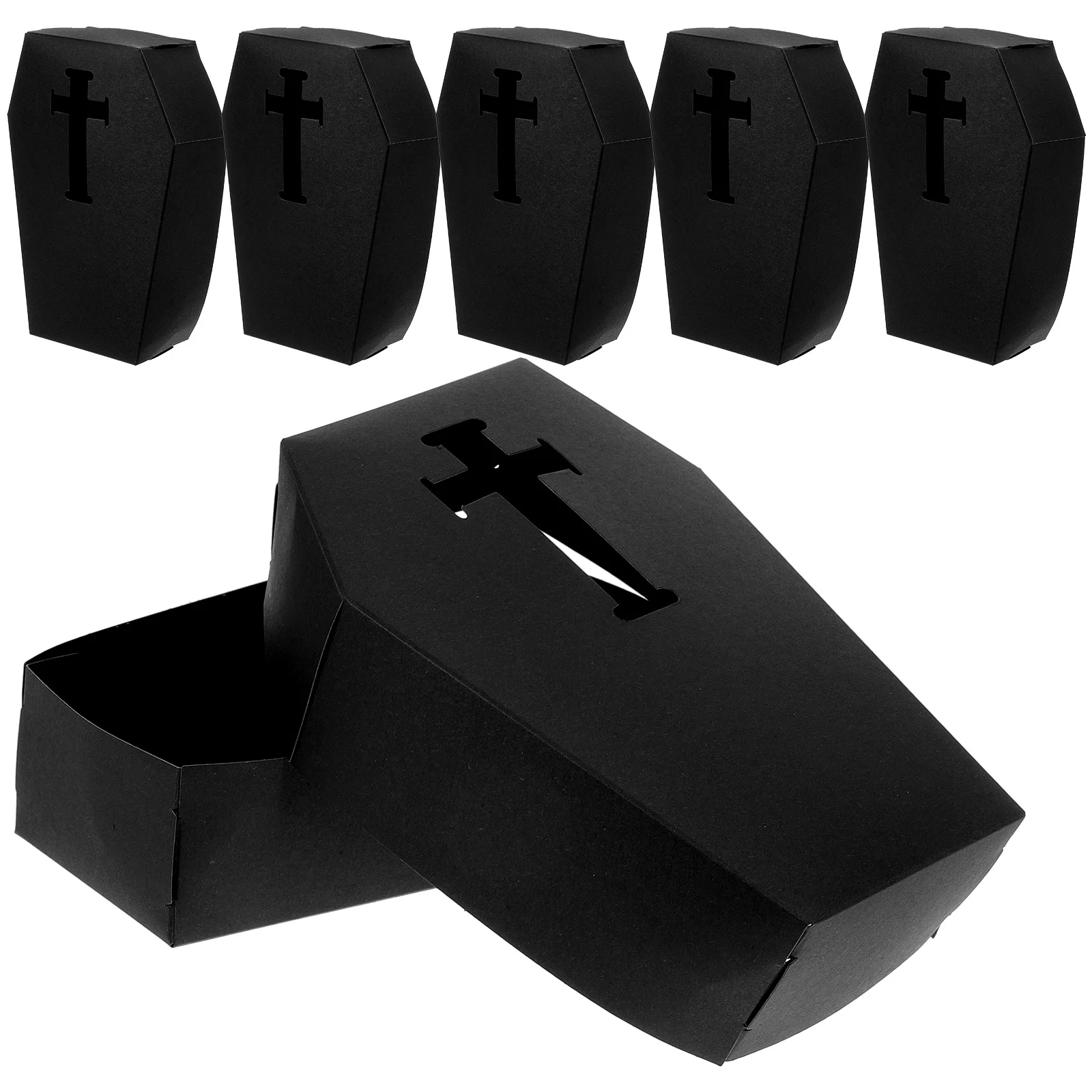 

6 Pcs Coffin Decoration Box Halloween Treat Container Paper Props Candy Storage FavorsHaunted House Funeral Theme