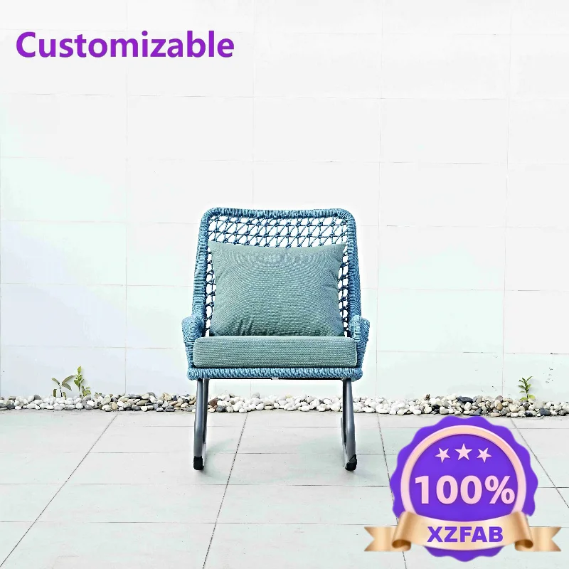Factory Direct 2026 Outdoor Rope Rocking Chair Modern Powder Coated Garden Furniture for Bedroom Farmhouse Patio Beach Villa