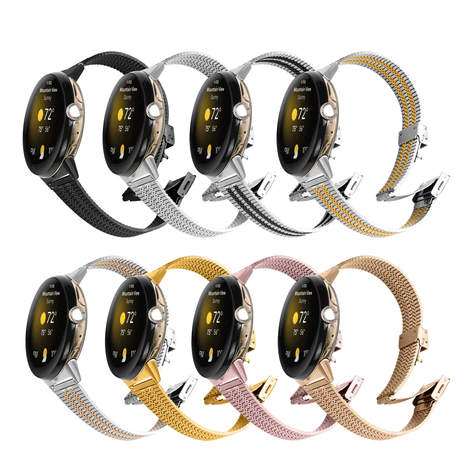 

Wristband for Google Pixel intelligent high-end five-bead turtle back buckle strap 20mm stainless steel metal steel strap