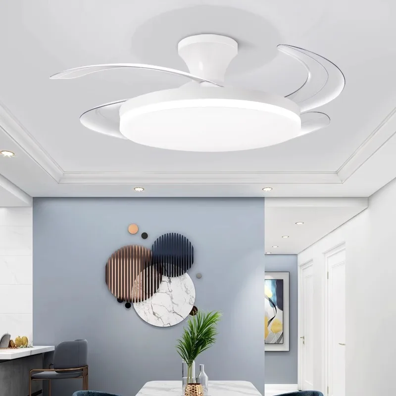 Modern Invisible LED Ceiling Fan Lights DC Motor Large Air Volume Folding Blades Lamps for Living Room Bedroom Dining Room