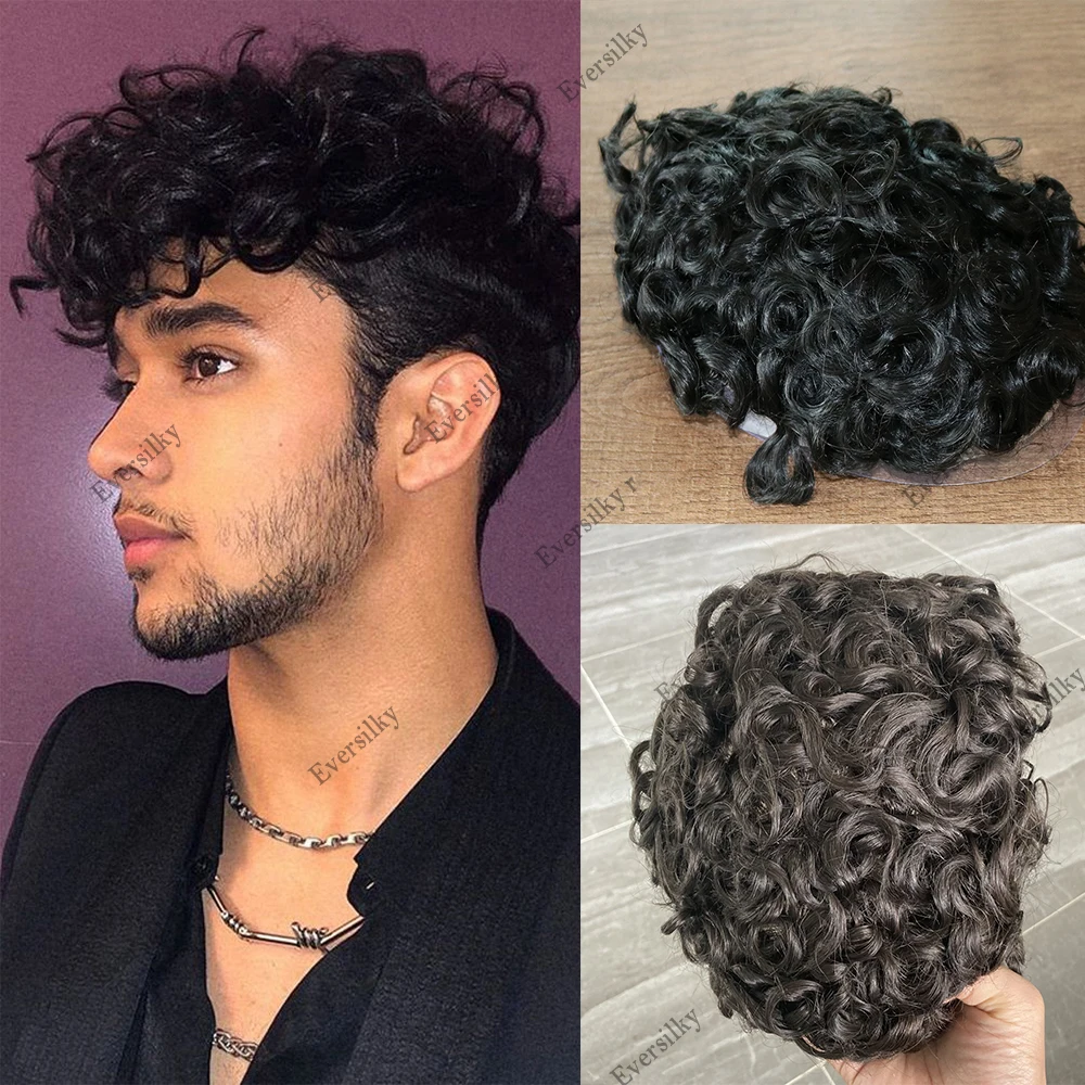 Curly Fine Mono Lace Base Toupee para Homens, Cabelo Humano, Unidade de Substituição Capilar, Prótese Capilar Afro Curly, 15mm, 20mm