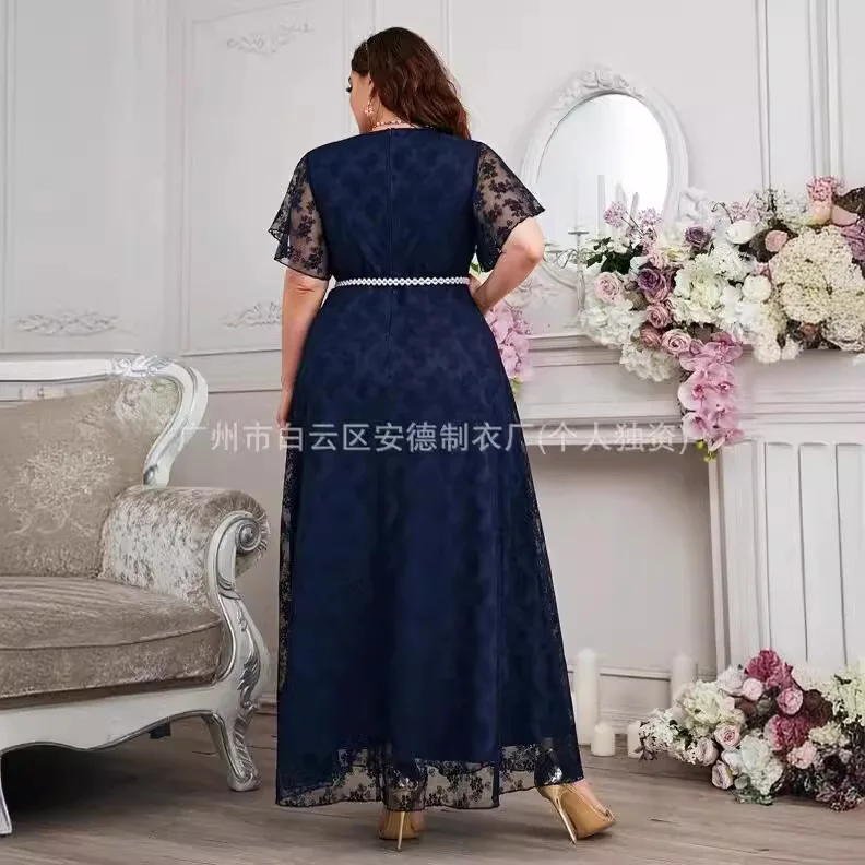 Plus Size Dresses Large Place Dress In A Fashion And Elephant V-neck Even Dress With A Large Waitband And Summer Long Skirt