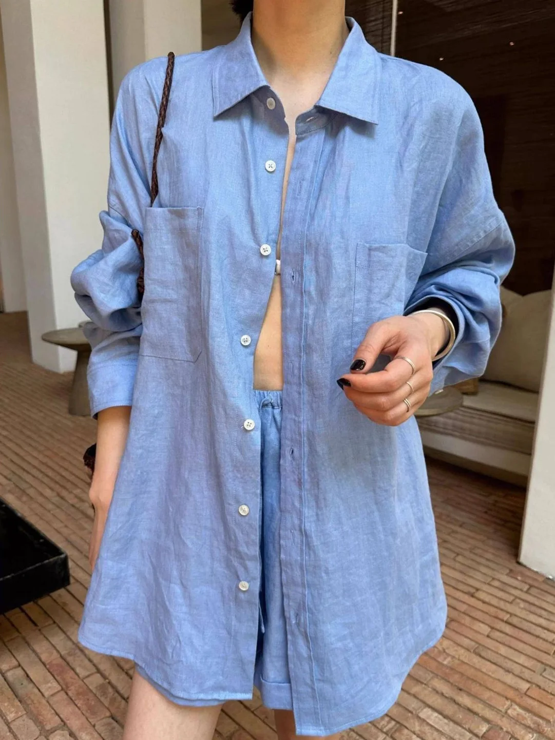 

Laid-back Style Casual Shirt Set Spring 2026 New Elegance Old Money High-end Sun Protection Two-piece Set High Waist Shorts