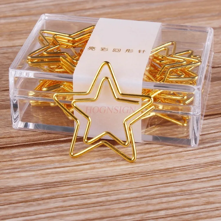 12pcs Christmas Gift Colored Gold Five Point Star Paper Clips Bookmark Creative Cute Metal Safety Pins