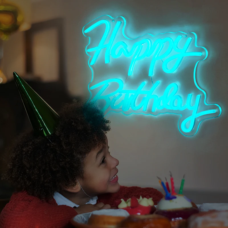 Happy Birthday Neon Sign 42x30cm Light Sign For Birthday Party Decoration Usb Powered for Baby Kids Gift Custom Led Light Sign