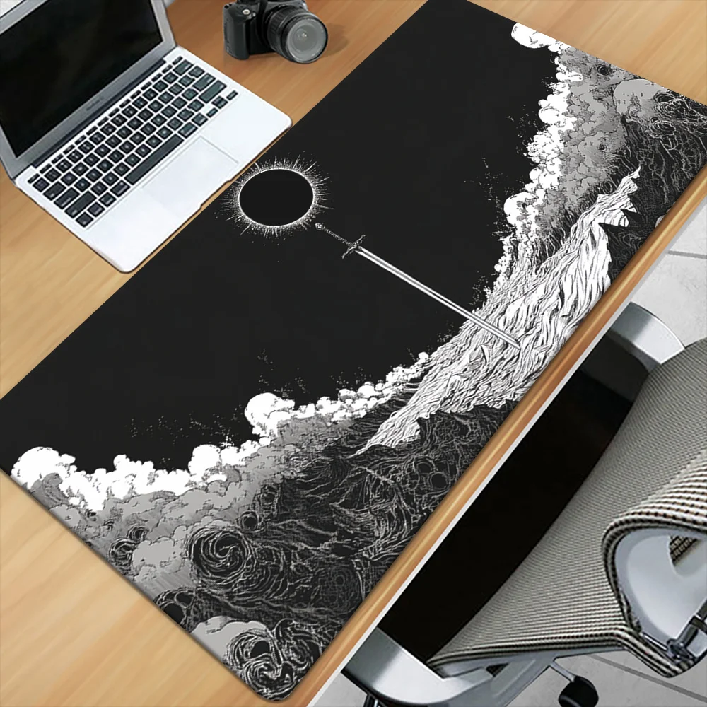 Ukiyo-e Eclipse dan Pedang Samurai Mouse Pad Desk Mat Gaming Mat Karet Anti Selip Aksesori Meja Tahan Lama Keyboard Desktop Pad