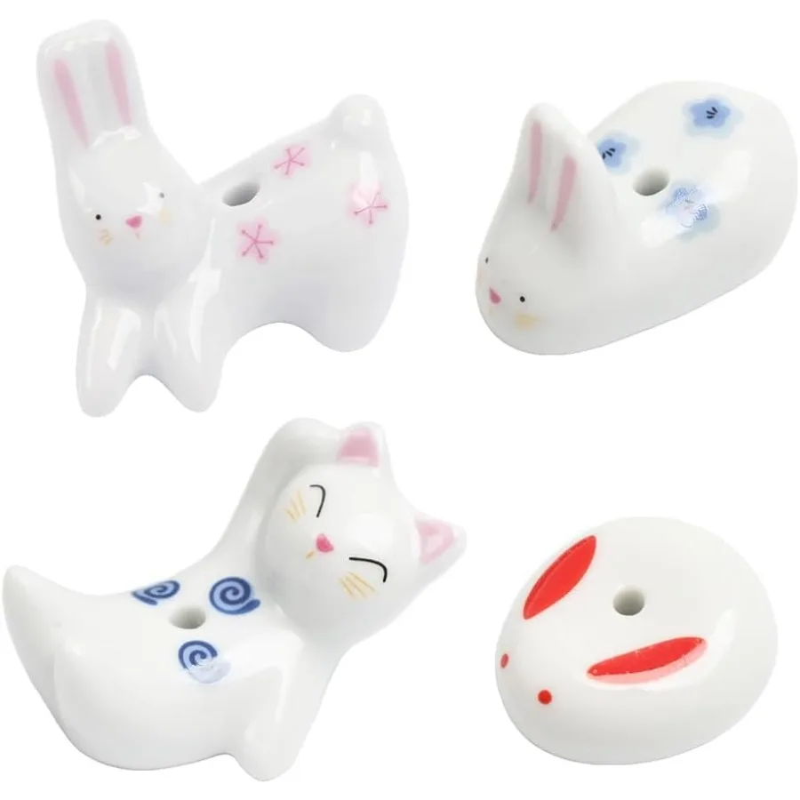 

Rabbit Cat Ceramic Iense Holder Cute White Animals Iense Sticker Holder Fun Home Decorative Orments for Home Room Decoration Y