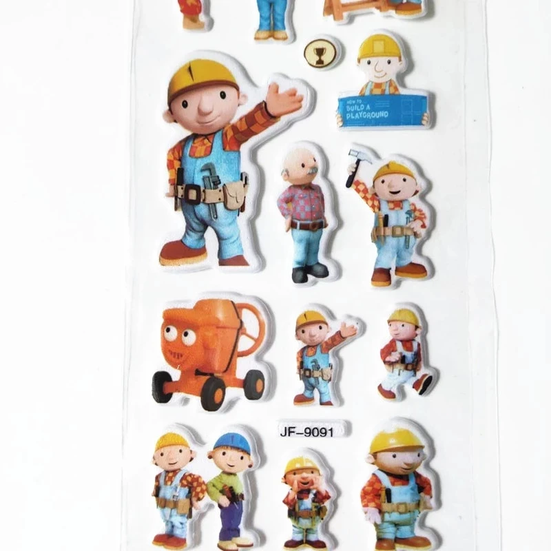 6pcs Bob the Builder Bubble Stickers Bulldozer Construction Engineer Characters Stickers for Children Preschool Toy