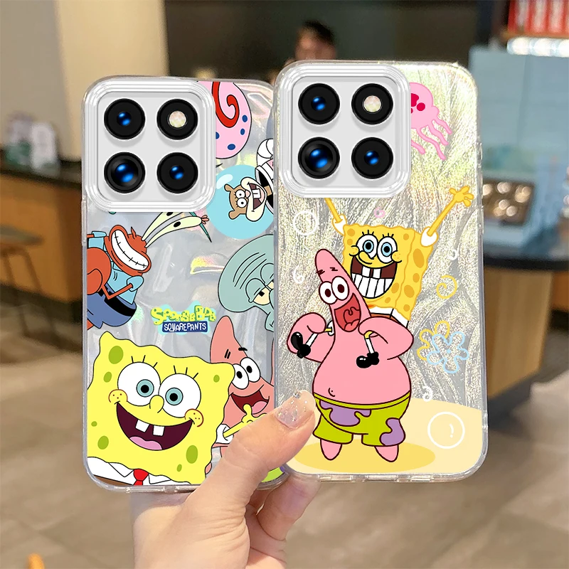 Cute S-SpongeBobs Cartoon Gradient Phone Case for Xiaomi Poco X6 X3 F6 M6 M4 Pro C61 13T 14T 11 Lite Hard Shockproof Matte Cover