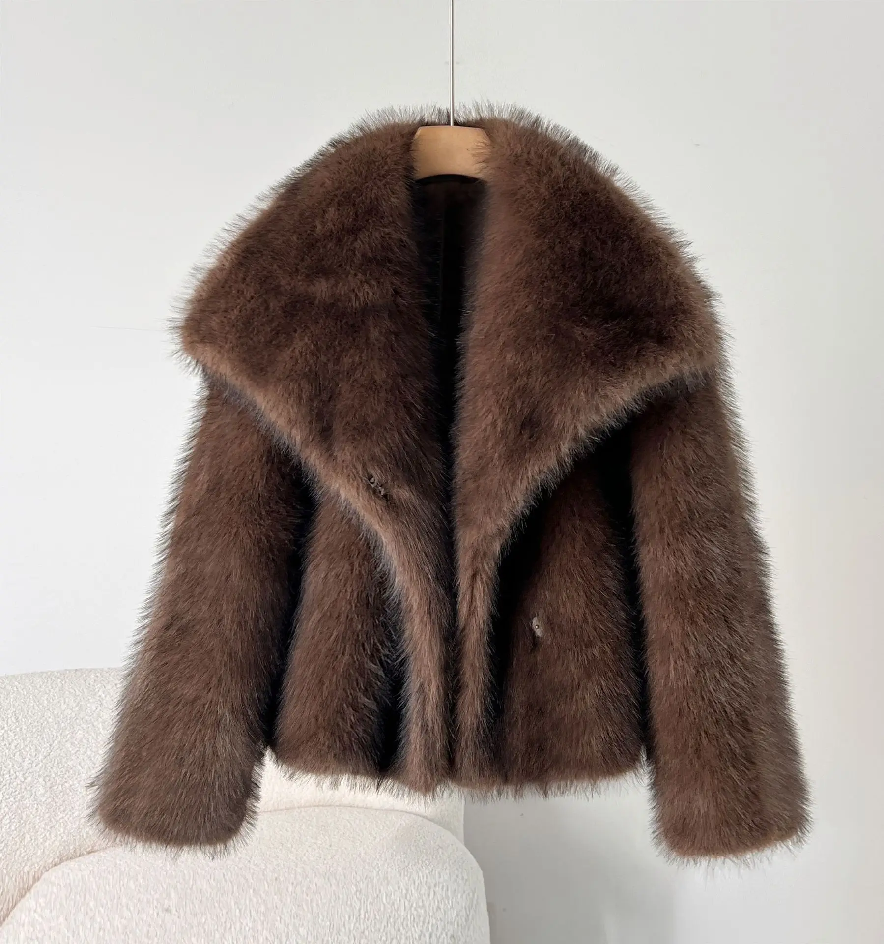Meyyithun Women's Coat Fashionable Fake Fur Jacket Large Collar Fox Pelt Lookalike Women's Winter Thickened Stand Collar Coat