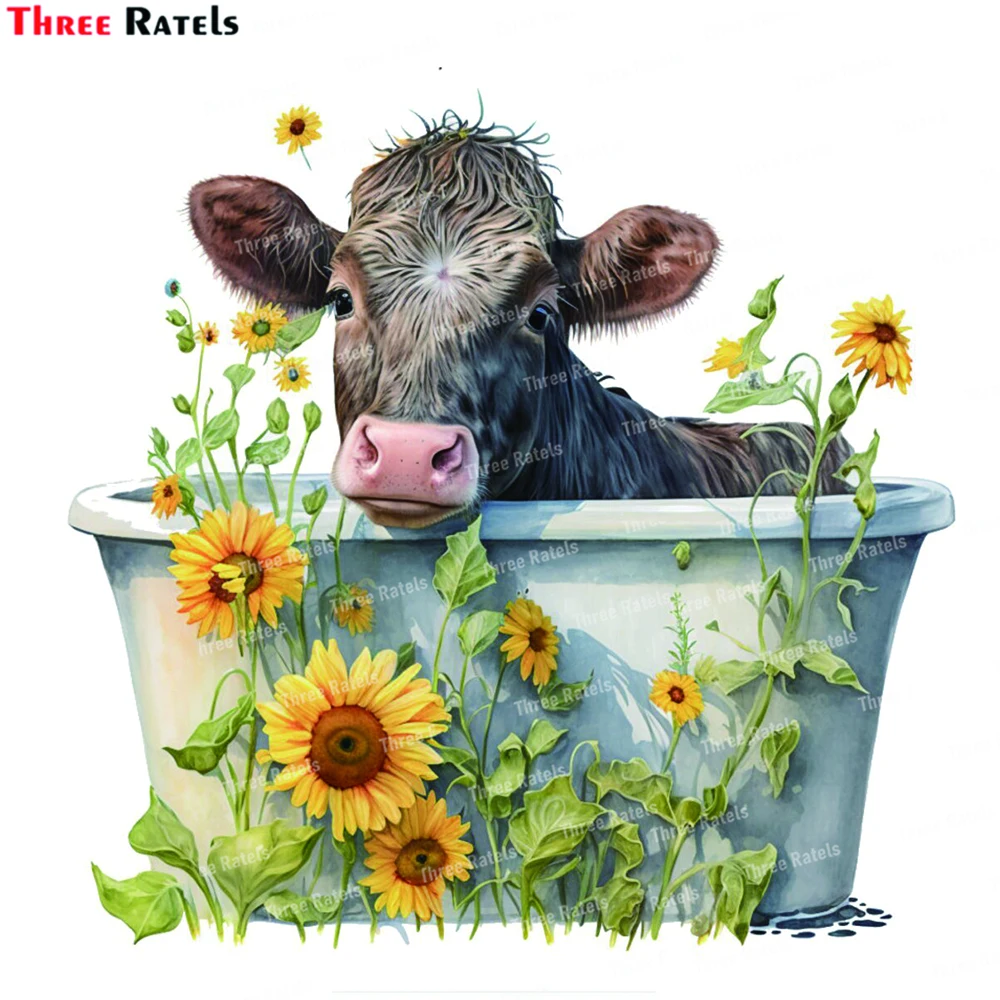 Three Ratels K878 Cow in Bath Tub Waterproof Wall Sticker Poster Decal Bedroom Mural Home Decor