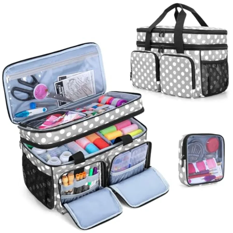 

Large Sewing Organizer Bag with an Individual Pouch and Detachable Dividers 2 Layers Sewing Storage Bag for Sewing Supplies Bag