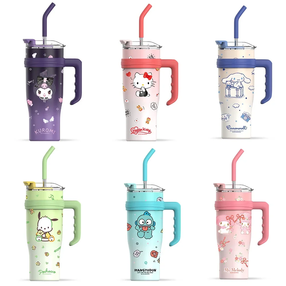 1200ml Hello Kitty Kuromi Cinnamoroll Melody Stainless Steel Water Bottle Tumbler Sanrio Thermos Bottle Cold Ice Cute Straw Gift