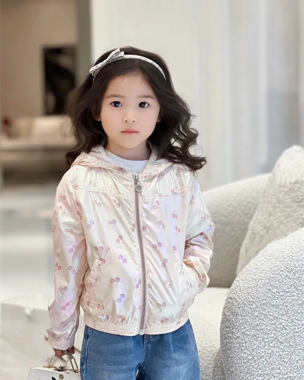 [Size 110] baby girls clothes Full cherry patterned printed jacket Summer sun protection clothing