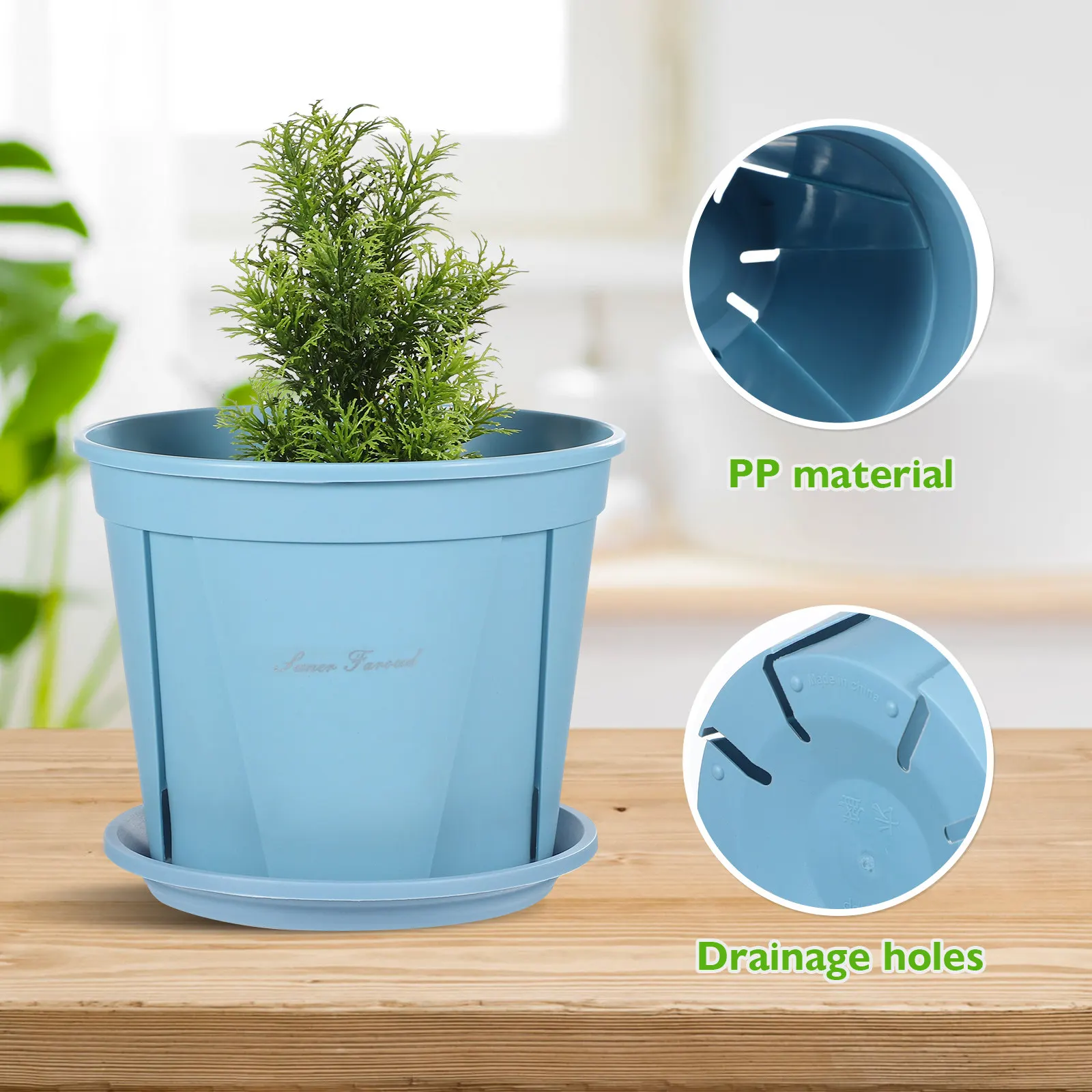 

3Sets Root Control Planters Drainage Holes Bottom Side for Balcony Office Home Garden Plastic Plant Pots with Saucers