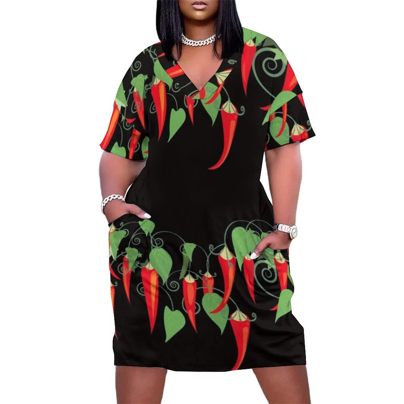 

Garland of chillies Loose Pocket Dress Woman's evening dress Bridesmaid dress woman womens clothing