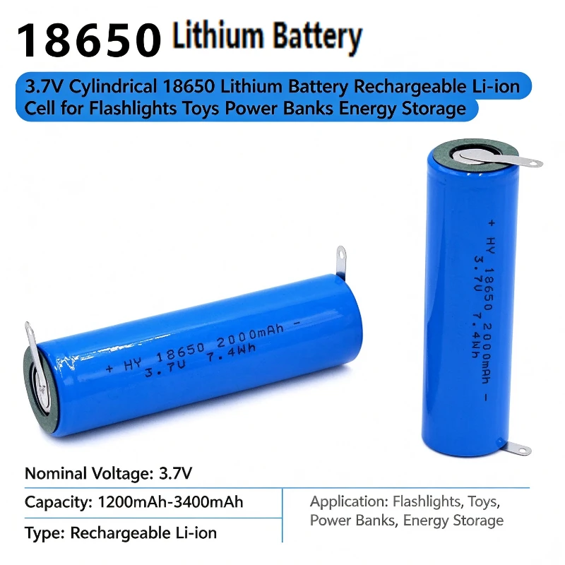 100PCS 3.7V Cylindrical 18650 Lithium Battery Rechargeable Li-ion Cell for Flashlights Toys Power Banks Energy Storage