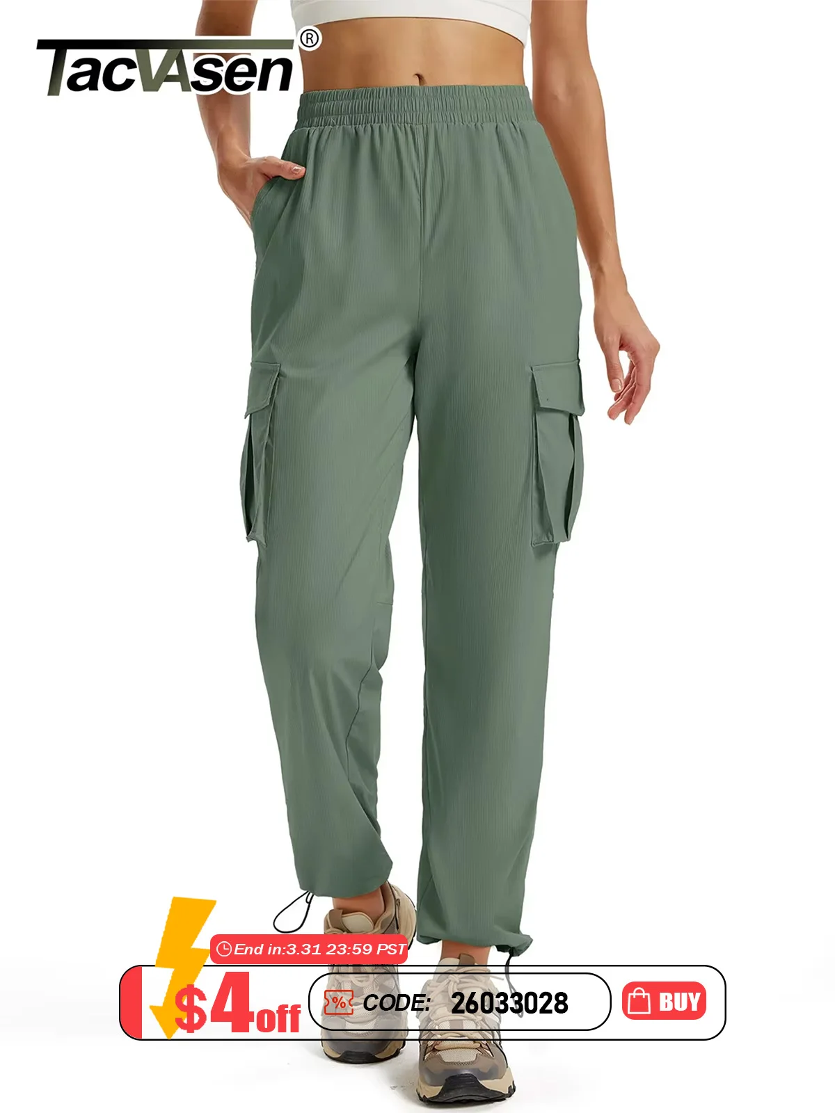 TACVASEN Women's Lightweight Quick Dry Adjustable Drawcords Hiking Pants Nylon Water Resistant Travel Cargo Pants with 5 Pockets