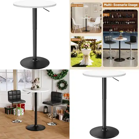 Adjustable Height Swivel Bar Table, 23.6, Metal Base, Suitable for Pub or Dining Room, White-Black