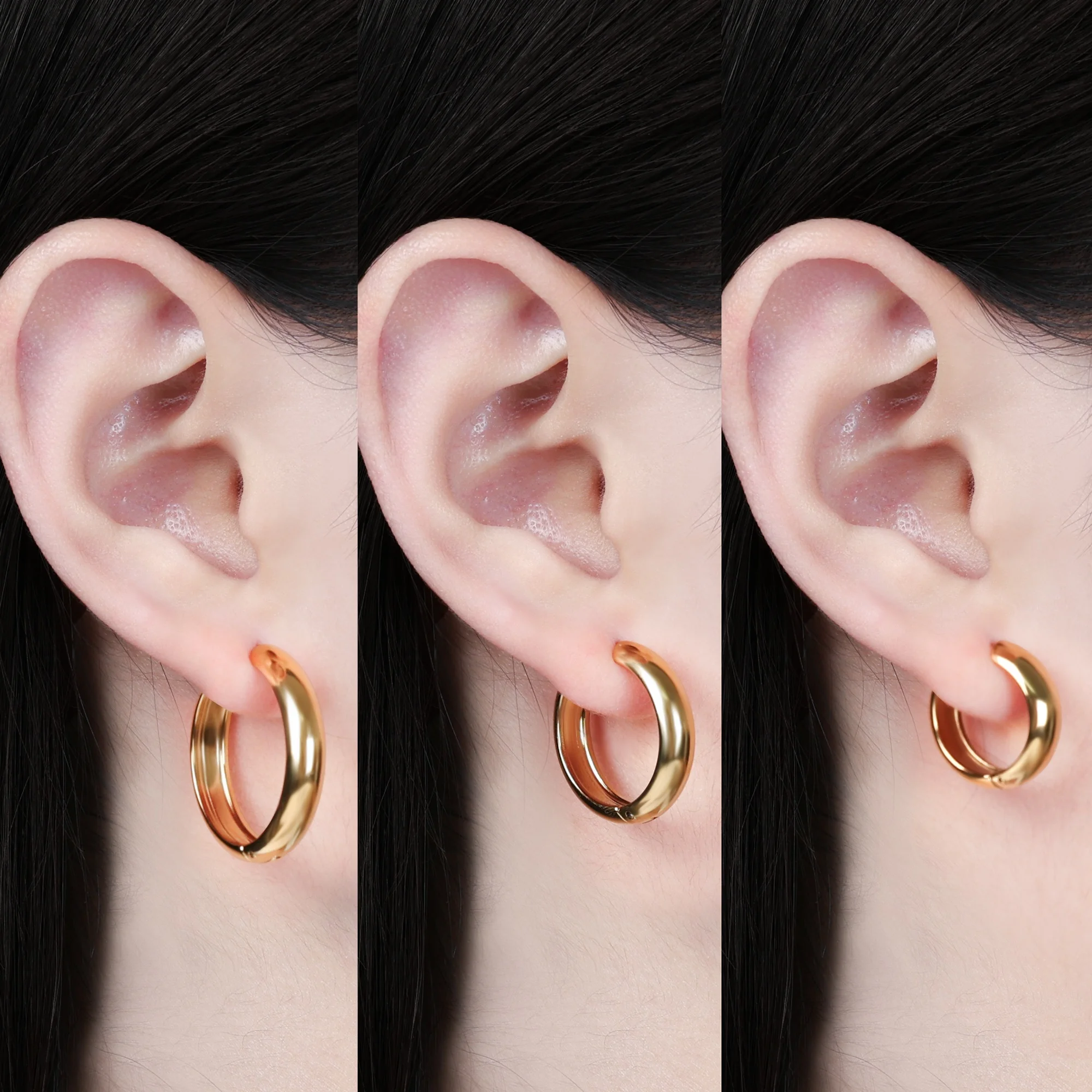 17/21/25 مللي متر 1/3Pairs عادي بيان هوب أقراط الفولاذ المقاوم للصدأ هوجيز الغضروف الذهب اللون أقراط للنساء مجوهرات