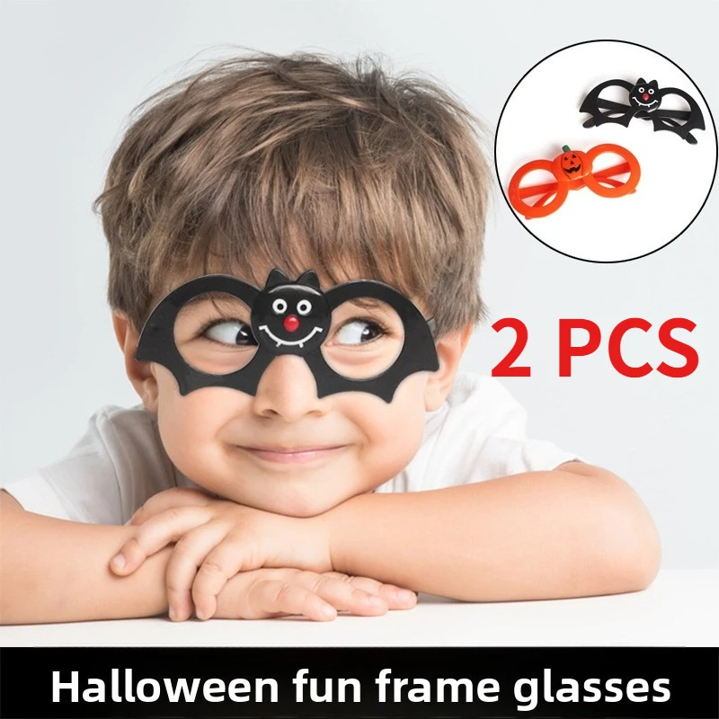 

2PCS Pumpkin Bat Glasses Adult Children Full Frame Retro Round Lensless Frame Small Halloween Glasses Frame Festival Supplies