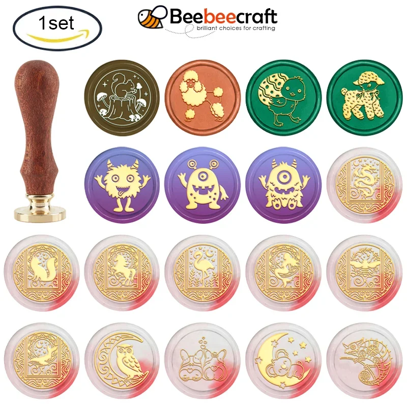 1PC Mushroom Wax Seal Stamp Squirrel Vintage  30mm Retro Removable Brass Head with Wood Handle for Wedding Invitations Envelopes