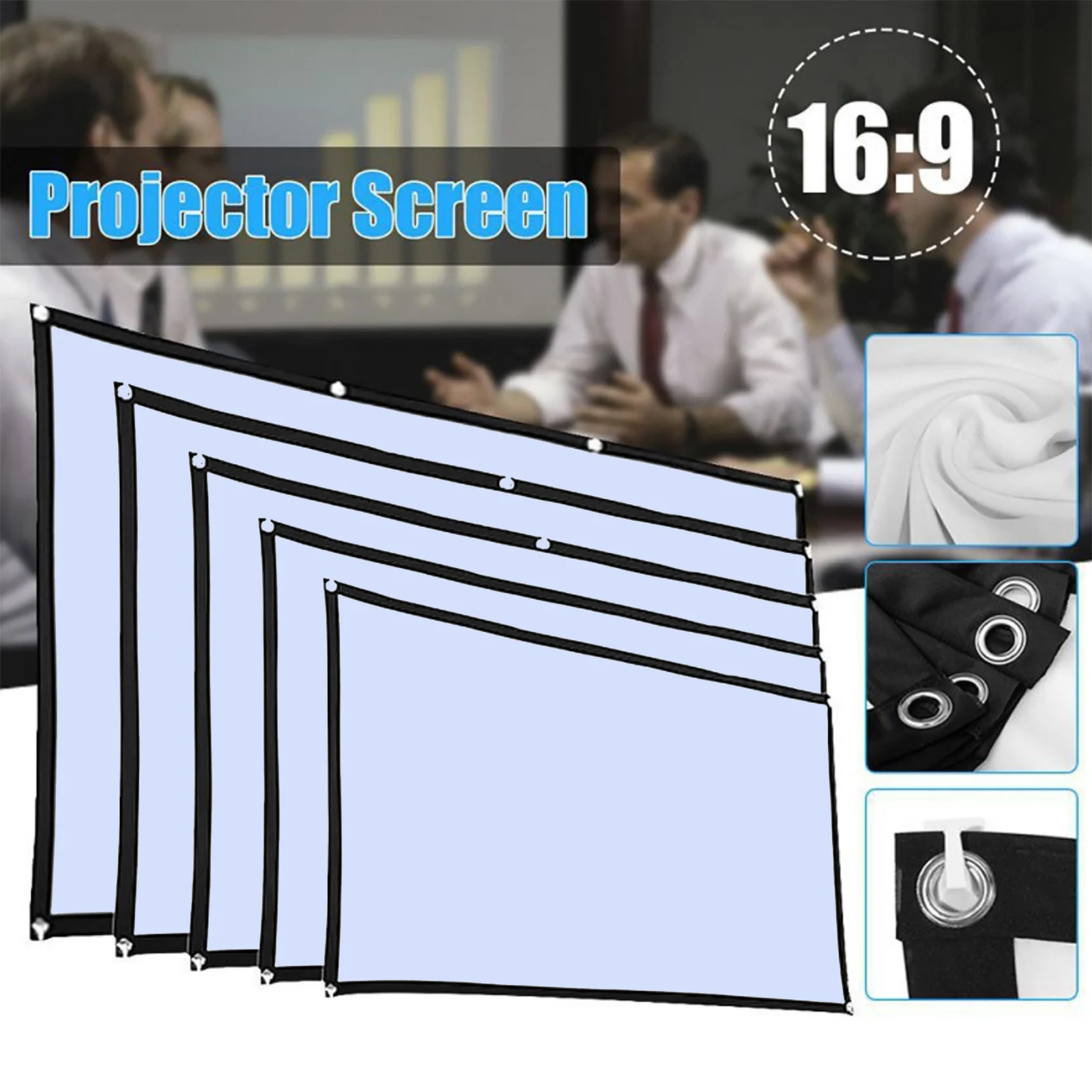 Simple Projector Screen Portable Projection Curtain Cloth Home Cinema Office Outdoor Movie 60/72/84/100/120/150 Inch HD Display