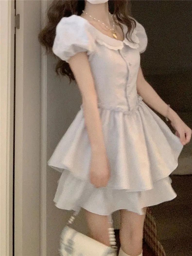 

Оригинальная ретро-юбка-платье в стиле Tea Break Doll с пышным подолом, летняя женская одежда, милая, элегантная, с высоким воротом...