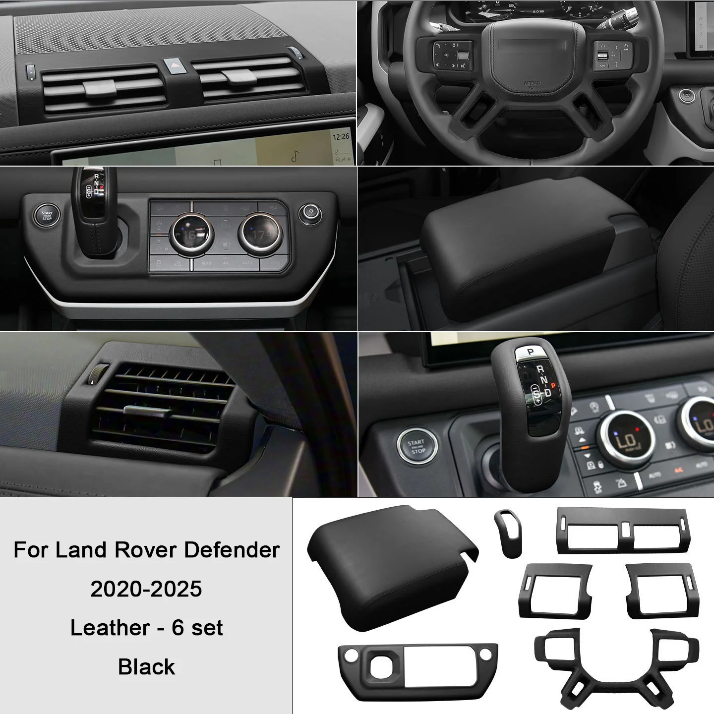Car Color Leather Overlays on Steering Wheel, Armrest, Gears, Shift Panel Cover for Land Rover Defender 110/130/90 2020-2025 view 4