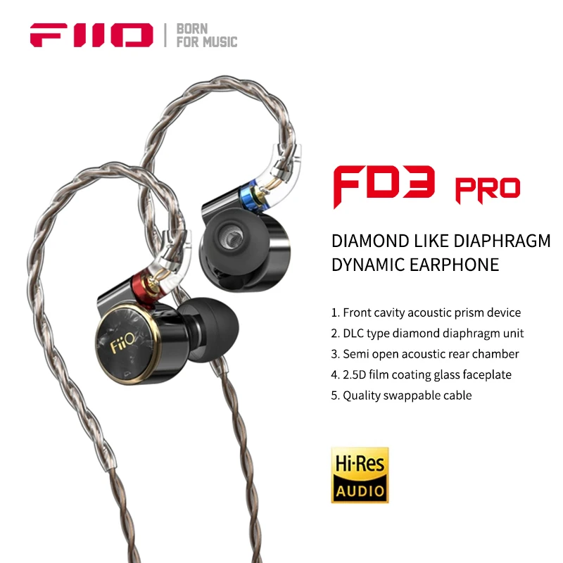 

FiiO FD3 Pro Wired Earphones 1DD in-Ear Hifi Monitors Earbuds Flagship-level DLC Diamond Diaphragm Headset Detachable MMCX Cable