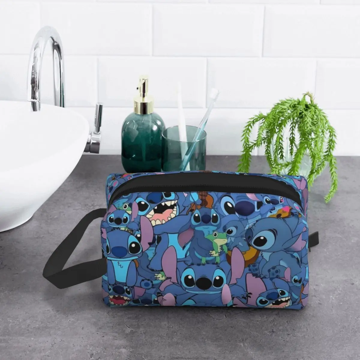 Custom Anime Stitch Pattern Toiletry Bag for Women Disney Cosmetic Makeup Organizer Lady Beauty Storage Dopp Kit Box