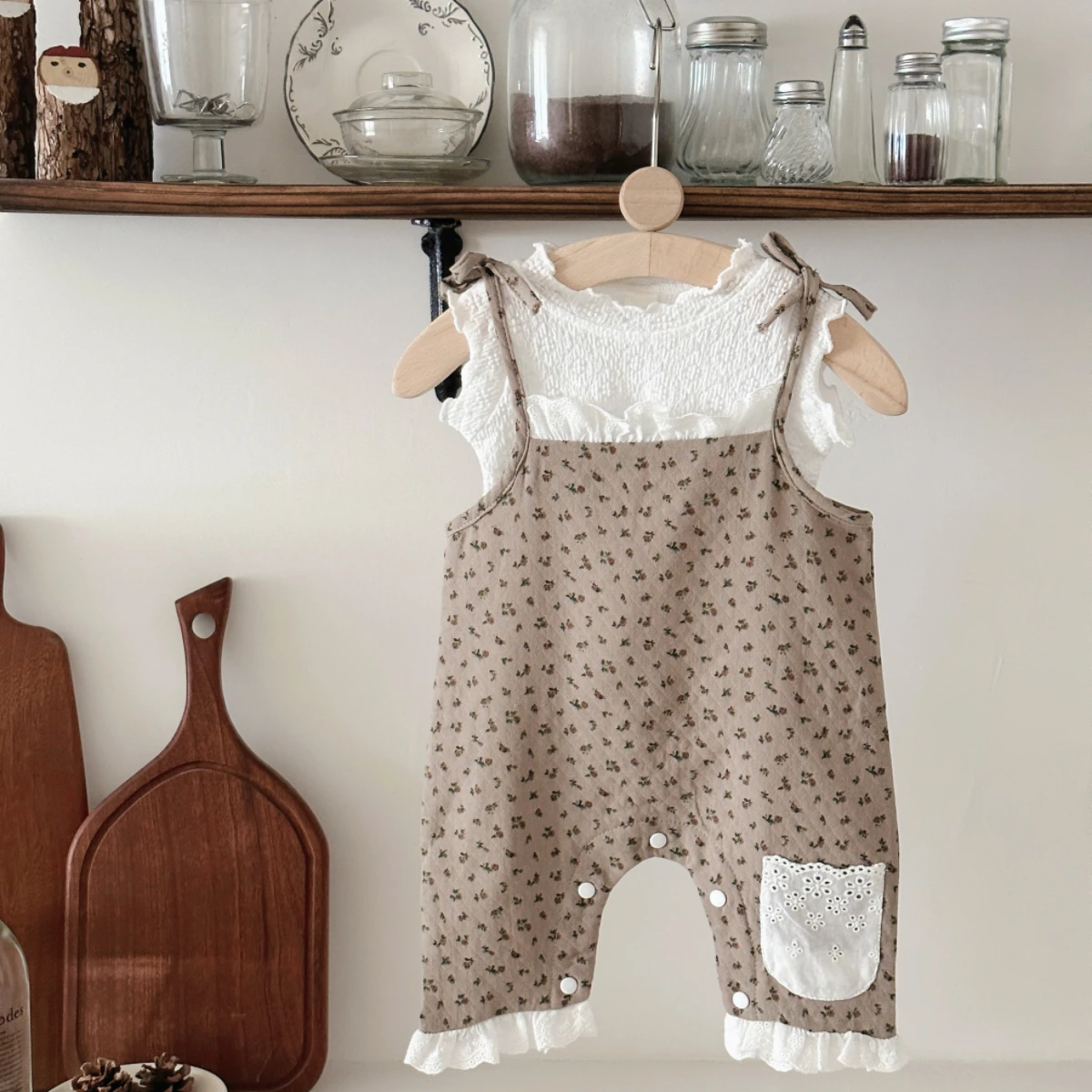 Summer Hot Toddler Girls Clothes Set Floral Print Lace Overalls Cute Baby Clothing Loose Fit Infant Trendy Outfit