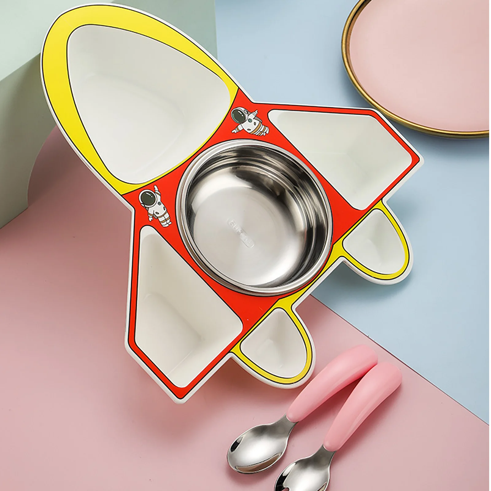 

1 комплект, разделенная тарелка в форме самолета, детский держатель для хранения еды, миска для еды для малышей, кухонная сервировочная посуда, домашняя посуда