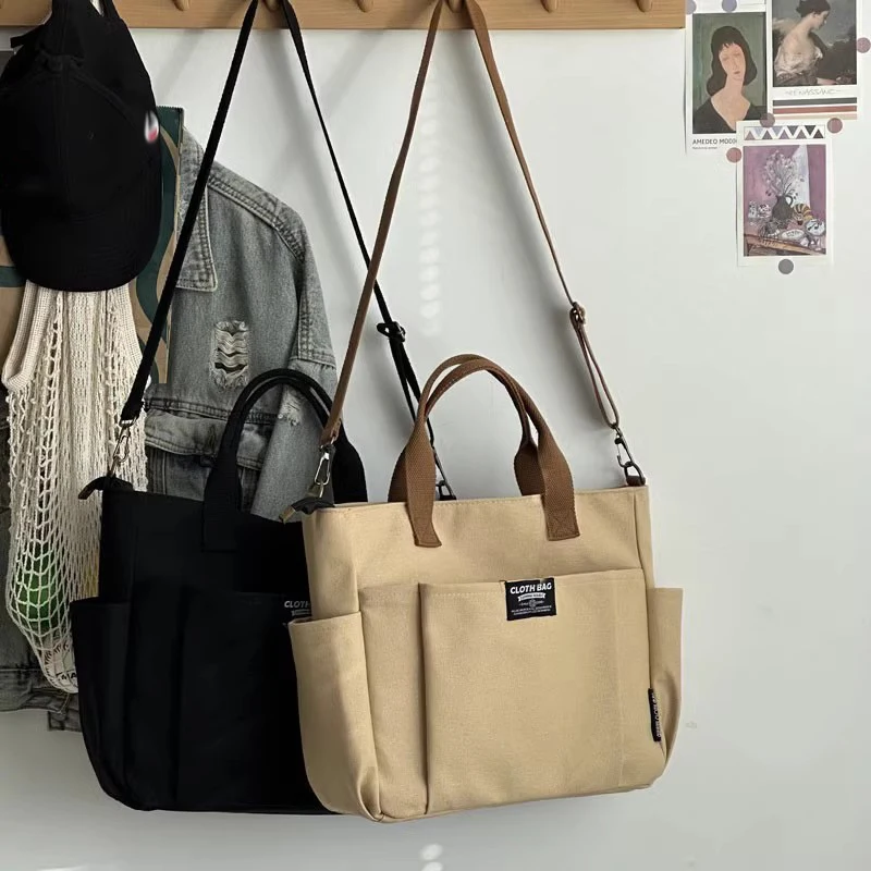 

Large Capacity Urban Minimalist Canvas Tote Bag for Female Students Commuter Horizontal Single Shoulder Diagonal Cross Portable