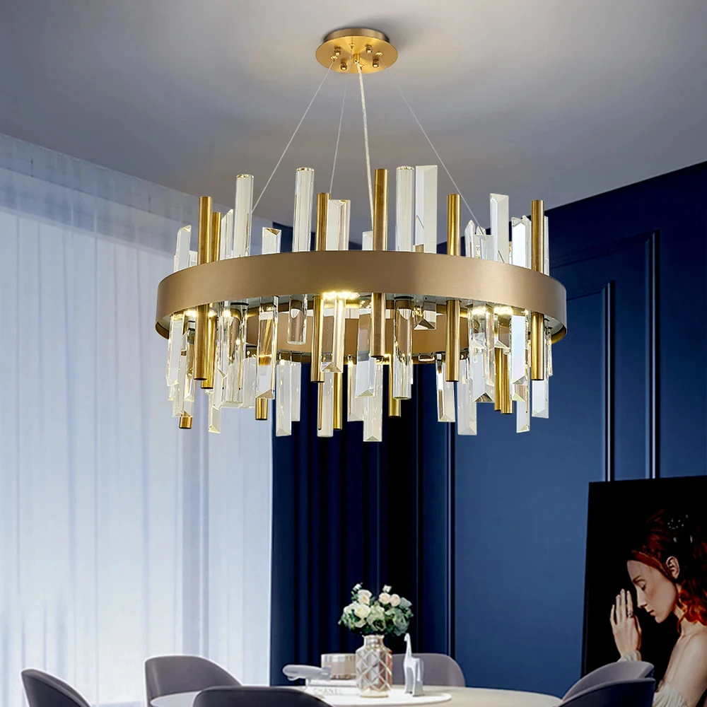 Imagem -03 - Modern k9 Crystal Chandelier Sala de Estar Golden Circular Lâmpada Led Decoração para Casa Brilho Pendurado Luminária