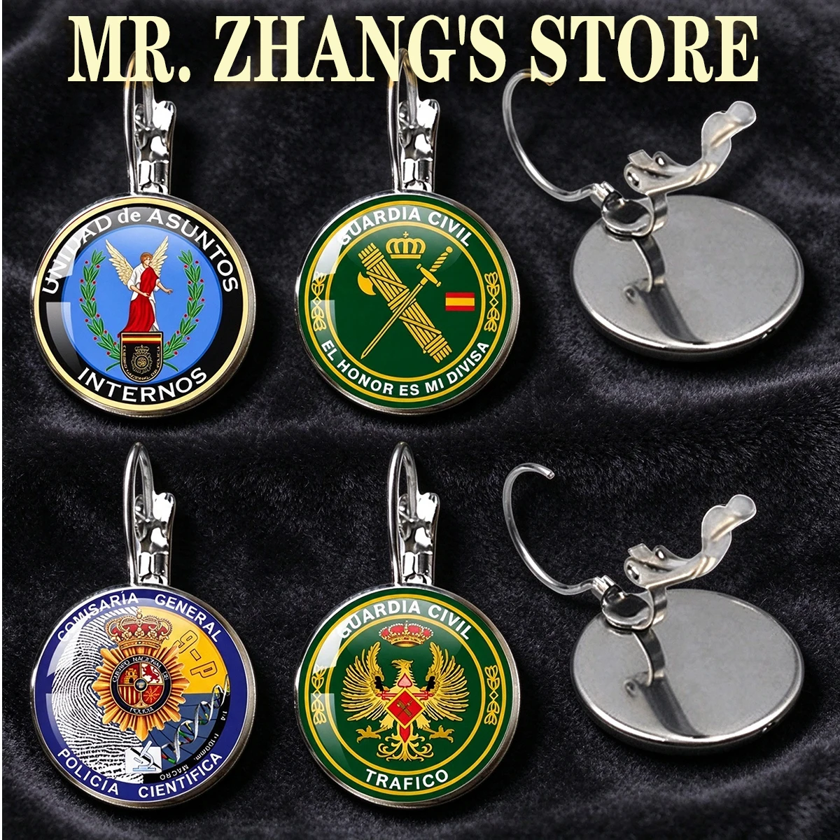 The Kingdom of Spain National Police 16MM Glass Cabochon Metal Earrings Pendant Classic French Hook Earrings Accessories Jewelry
