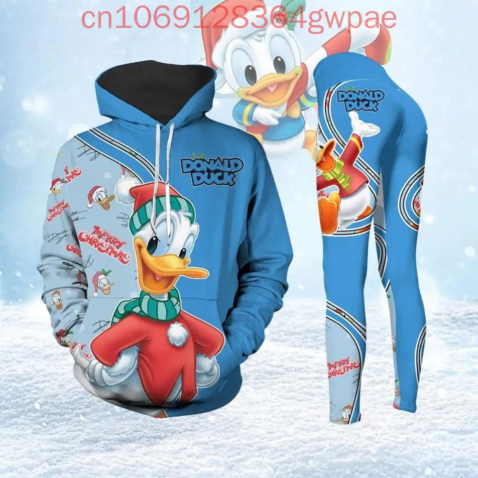 Disney Donald Duck Christmas Hoodie and Leggings Set Women's Hoodie Yoga Pants Sweatpants Set Fashion Legging Track Suit