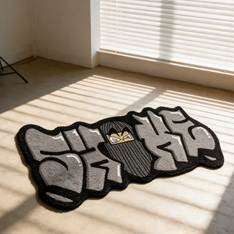 Cartoon Fun Street Graffiti Style Bedroom Bedside Rugs Creative Irregular Decor Game Room Floor Mat Soft Nonslip Washable Carpet