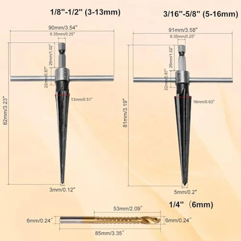 AS94-1Set Durevole e conveniente Trapano in argento 5-16Mm Alesatore manuale Manico da 3-13Mm Alesatori conici Set di alesatori conici