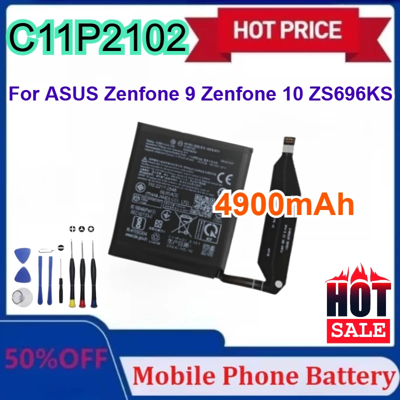 

Новый аккумулятор C11P2102, 4900 мАч для ASUS Zenfone 9/Zenfone 10 ZS696KS, аккумулятор для мобильного телефона с инструментами