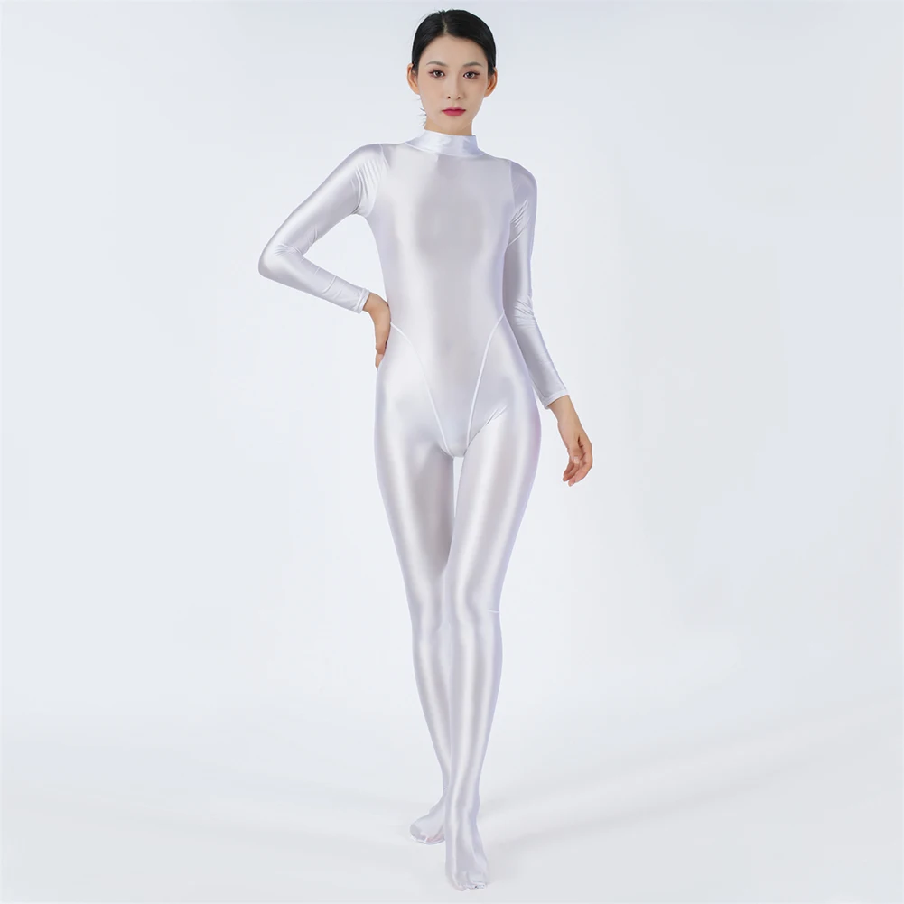 

Oily Shiny Bodysuit Glossy Bodysuit For Club For Daily Brand New High Stretch Regular Length Silky Solid Color