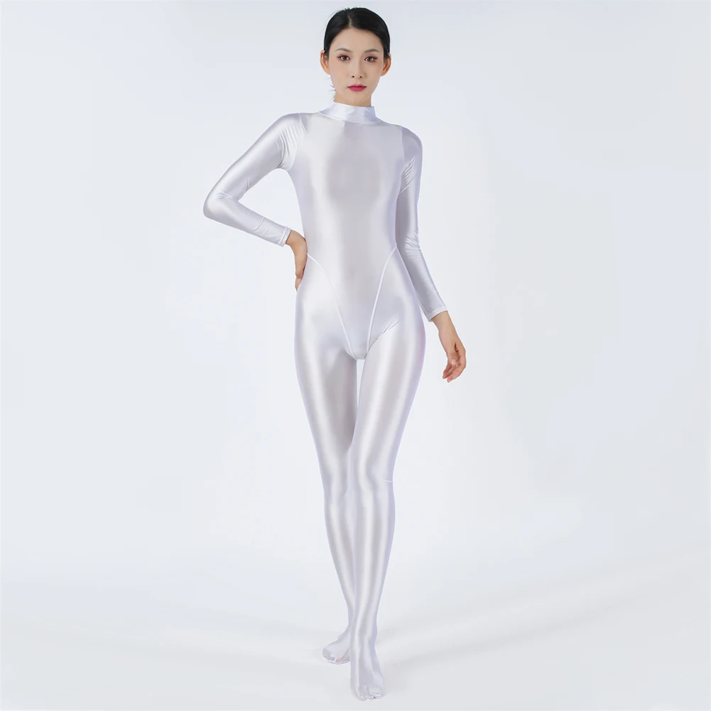 Oily Shiny Bodysuit Glossy Bodysuit For Club For Daily Brand New High Stretch Regular Length Silky Solid Color