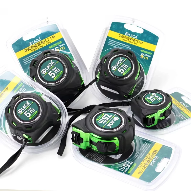 LAOA شريط قياس فولاذي 3/5/7.5 متر مقبض خشبي على الوجهين سم/بوصة أداة قياس مزدوجة النجارة #6