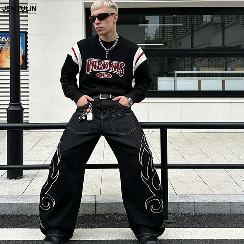 

Aesthetic Black Fashion Korean Style Bottoms Jeans For Women Harajuku Wide Leg Pants Y2K Clothing For Men Sports Pants Unisex